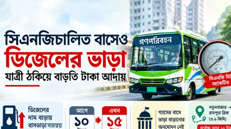 সিএনজি বাসেও ডিজেলের বাড়তি ভাড়া: রাজধানীতে চলছে যাত্রী ঠকানোর মহোৎসব